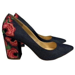 Jessica Simpson Lannah Floral Embroidered Block Heel Size Women’s 9M